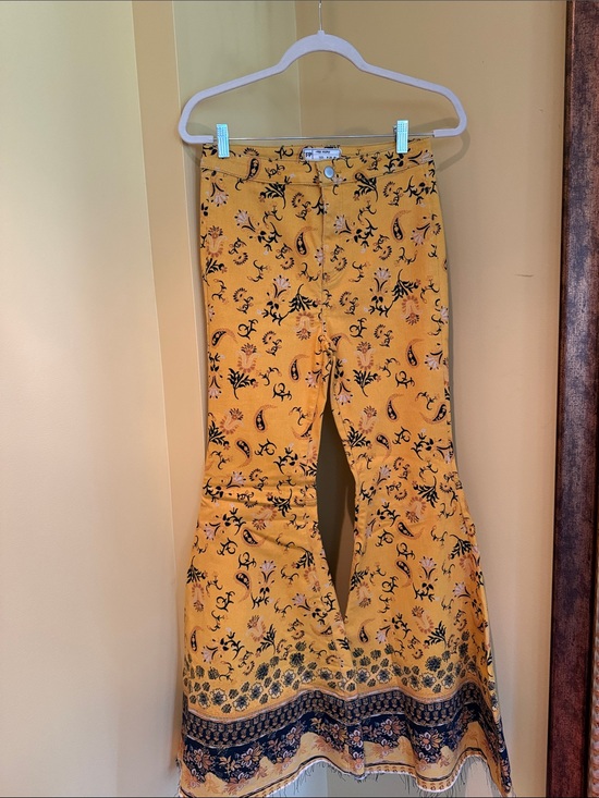 Free People Denim - Free People Mustard Paisley Flared Jeans